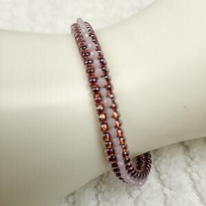 HANDMADE~Mauve Lined Crystal Herringbone & Pink Crystals Bracelet 6½"